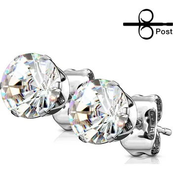 Náušnice Ocelové náušnice - čiré zirkony 6 mm