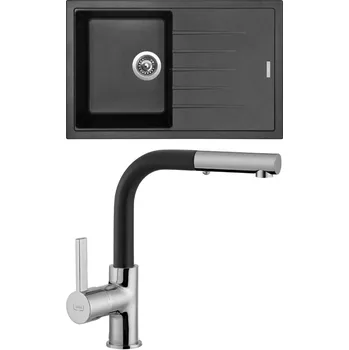 Granitový dřez Set Sinks (dřez Best 780 Metalblack 74 + baterie Enigma S Metalblack 74) BE78074ENSGR74