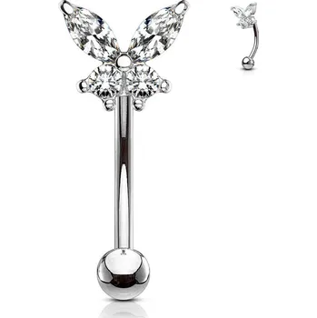 Piercing Piercing do obočí motýlek, čiré zirkony