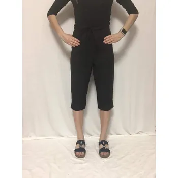 Dámské kalhoty Krátké černé kalhoty s manžetou xl, Barva Černá, Velikost XL46, Materiál 96% PES 4%Lycra