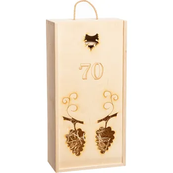 Kazeta na 2 vína - hrozen + list + letopočet, víko šoupací, max. výška 33 cm (2 láhve)