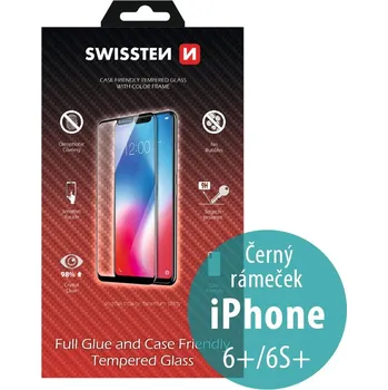 Tvrzené sklo (Tempered Glass) SWISSTEN Case Friendly pro Apple iPhone 6 Plus / 6S Plus - 2,5D -černý rámeček - 0,3mm