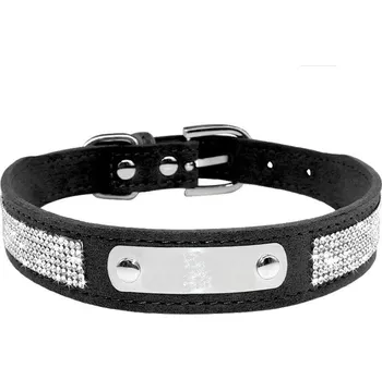 Vojenské psí známky Černý obojek s destičkou a zirkony vel. S - Černý obojek s destičkou a zirkony vel. S