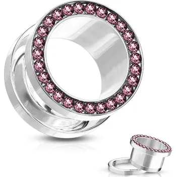 Módní doplněk Šperky4U Tunel do ucha s růžovými zirkony - TN01010-10P