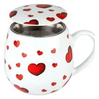 Hrnek buclák s víčkem a sítkem - Srdíčka / Little Hearts 420 ml