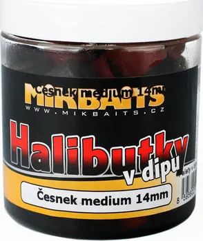 Mikbaits Halibutky v dipu Česnek/Halibut 14 mm 250 ml