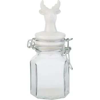 Dóza na potraviny Skleněná dóza s jelenem na víčku - 6*5*13 cm / 0,09 L