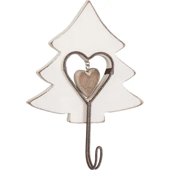 Věšák Dřevěný bílý háček Strom se srdíčkem - 10*4*13 cm