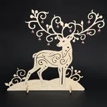 AMADEA Dřevěná dekorace 3D jelen s kuličkami 39 cm