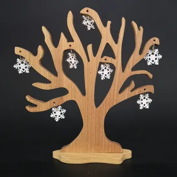 Hodiny AMADEA Dřevěný 3D strom s vločkami, masivní dřevo, výška 20 cm