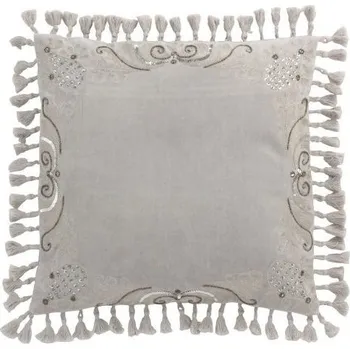 Dekorativní polštářek Sametový šedý polštář Moroccan II s třásněmi - 45*45 cm