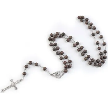 Náhrdelník Růženec s dřevěnými korálky - 2 hnědá
