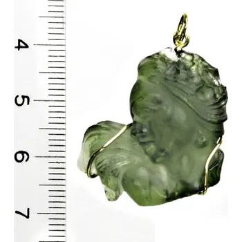 Přívěsek Čištín Přírodní vltavín, žluté zlato, vltavínový přívěsek, glyptika žena, 6,24 g