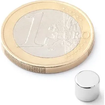 Dekorativní magnet Neodymový magnet kotouč Ø&nbsp;6&nbsp;mm, v.&nbsp;5&nbsp;mm, síla 1,2&nbsp;kg