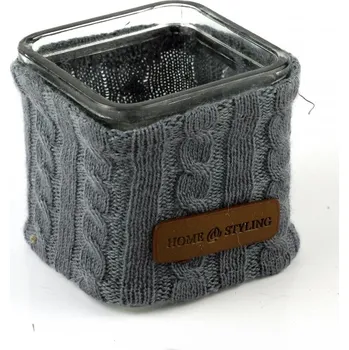 Svícen Vánoční kalíšek na svíčku hranatý sklo + vlna šedá