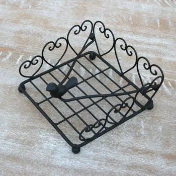 Stojánek na ubrousky s ptáčkem černý 19x19cm