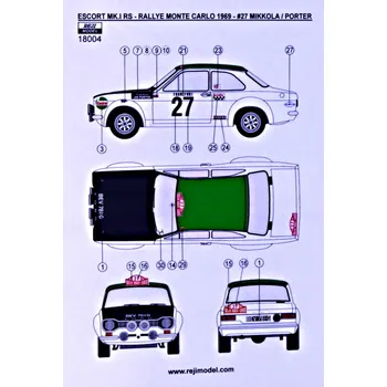 Plastikový model Reji model 1/18 Decal Ford Escort Mk.I RS - Monte Carlo 1972