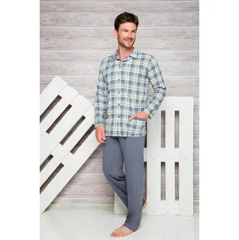 Pánské pyžamo Taro, pánské propínací pyžamo 1008-GRACJAN, dlouhý rukáv, šedá, vel. M