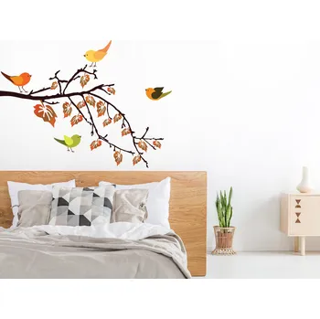 Samolepící dekorace Větev s ptáčky samolepka na zeď arch 45 x 33 cm