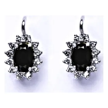 Náušnice Stříbrné náušnice Kate, přírodní spinel černý (pleonast) a čiré zirkony, stříbro, NK 1480