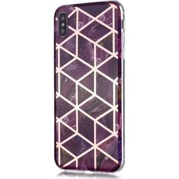 Pouzdro na mobilní telefon Kryt s mramorovým vzorem a metalickou mřížkou pro iPhone X / XS - nachový