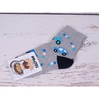 Chlapecké oblečení Kvalitní české ponožky TREPON TOBIK šedé s auty velikosti ponožek: 16-18 ( EUR vel. 24-27)