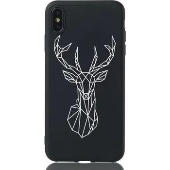Kryt z měkkého plastu geometrický jelen pro iPhone XS Max - černý