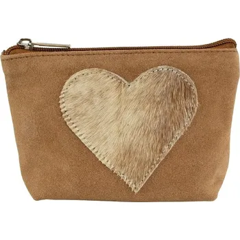 Kabelka Hnědá make-up taška se srdcem z hovězí kůže - 15*5*12cm