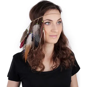 Pružná čelenka/náhrdelník s peříčky - boho styl