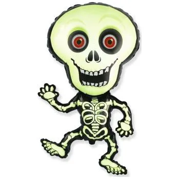 Party dekorace Balón foliový Skeleton - Kostra - kostlivec - 82 cm - Halloween - černo-zelený