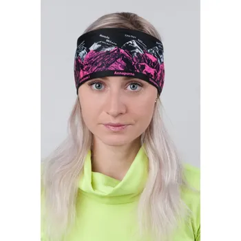 Sportovní čelenka R-JET Černá sportovní outdoorová čelenka s růžovo-bílým potiskem hor - SVĚTOVÉ OSMITISÍCOVKY