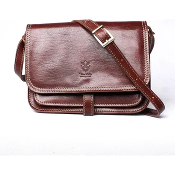 Kabelka Dámská středně velká kožená crossbody kabelka no. 444 hnědá