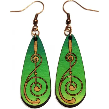 Náušnice Dřevěné náušnice slza zelená