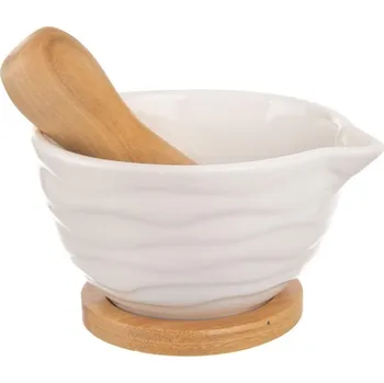 Hmoždíř Orion Whiteline hmoždíř z porcelánu a bambusu 10 cm bílý/přírodní