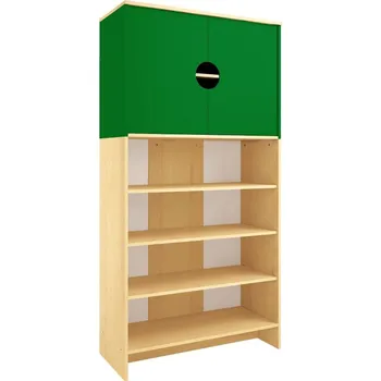 Šatní skříň Vysoká úložná skříň RING 3 police a dvířka (více barev) Zelená Buk