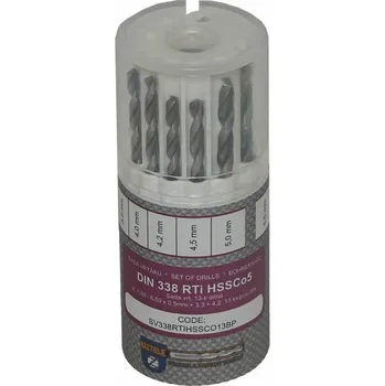 Vrták NÁSTROJE CZ Sada vrtáků 13-dílná 1,50-6,50x0,5mm+3,30+4,20 DIN338RTiHSSCo Lesklá, kulatý obal