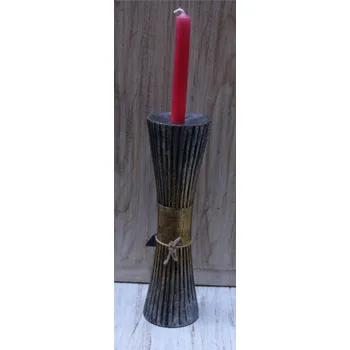 Svícen Dřevěný svícen v 30cm patina černo zlatá