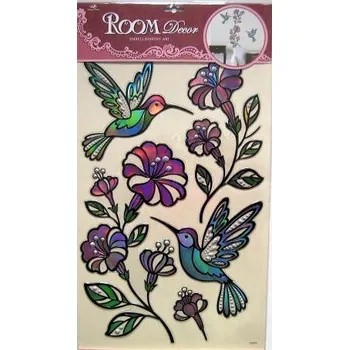 Samolepící dekorace Pokojová samol. dekorace KOLIBŘÍCI vitráž 50 x 32 cm