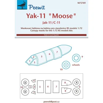 Plastikový model Peewit 1/72 Canopy mask Yak-11 'Moose' (RS)