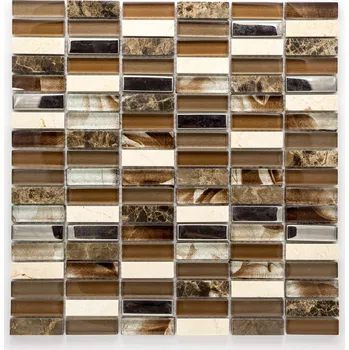 Obklad Mozaika, sklo, kámen, nerez 15x48mm