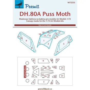 Plastikový model Peewit 1/72 Canopy mask DH.80A Puss Moth (AVIM)