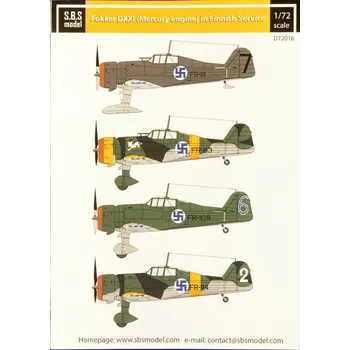 Plastikový model S.B.S model 1/72 Decal Fokker DXXI Mercury in Finnish service