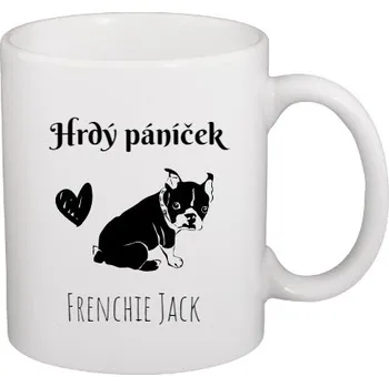 Hrnek malý bílý s potiskem Hrdý páníček Frenchie se jménem