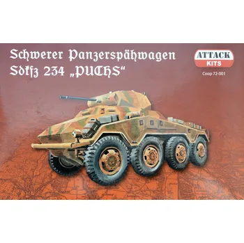 Plastikový model Attack Hobby Kits 1/72 Sd.Kfz.234 'PUCHS' (incl. figure & barrel)