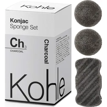 Kohle Company Konjakové houbičky - dárková sada Aktivní Černé Uhlí (3 ks)