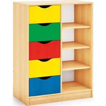 Dětská skříň Skříň policová dělená (5 zásuvek, 4 police) Bříza