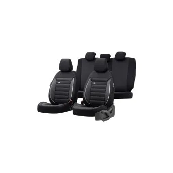 Potah sedadla UNI potahy sedadel design Prestige materiál tkanina, barva černá/antracit + bílé prošívání - 11-ti dílná sada (vhodné i pro sedadla s bočními airbagy)