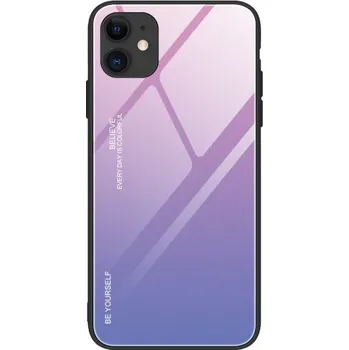 Pouzdro na mobilní telefon Kryt se skleněnou zadní stranou pro iPhone 12 / 12 Pro - růžovo-modrý
