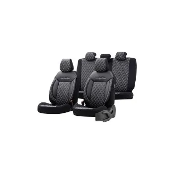 Potah sedadla UNI potahy sedadel design Comfortline VIP materiál kůže / tkanina, barva černá/šedá - 11-ti dílná sada (vhodné i pro sedadla s bočními airbagy)