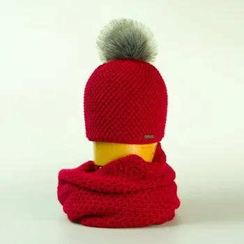 Čepice Pletený set čepice a tunel červený